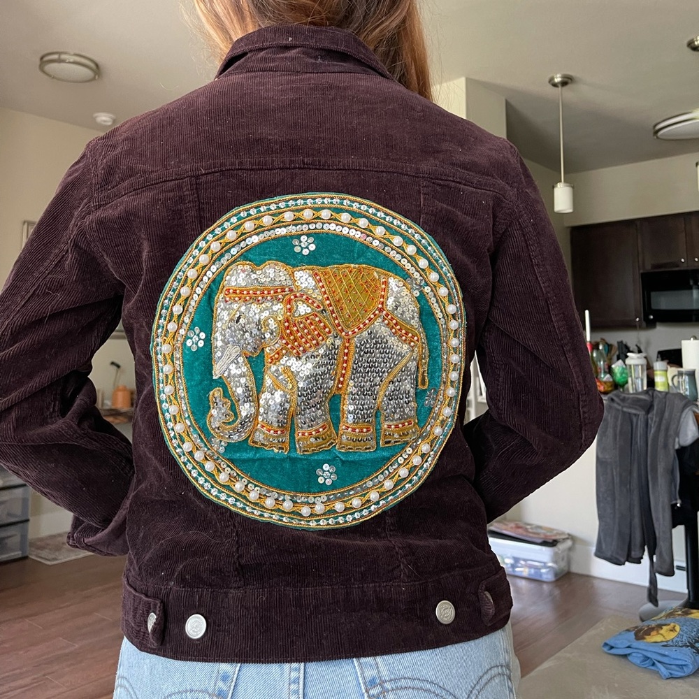 Elephant Patch Brown Corduroy Jacket - image 5